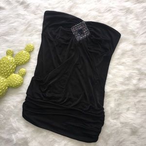 Black Strappless Tube Top with Embellished Beading
